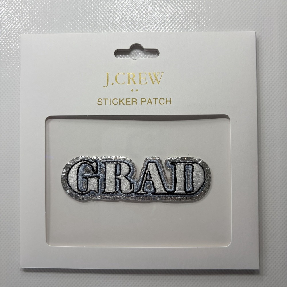 J Crew GRAD Sticker Patch Silver Glitter Iron On Peel Stick Applique NWT